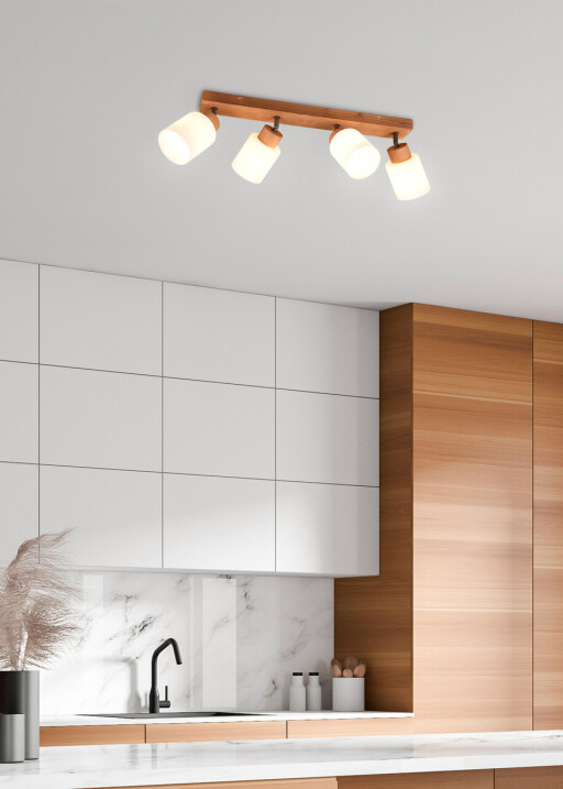 Plafoniera Assam, RL, 60x10x21 cm, 25W, 4x E14, lemn, natur/alb