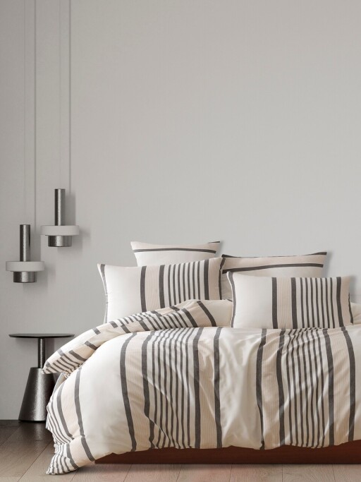 Lenjerie de pat dubla, L&#039;essentiel Maison, Astana, Bumbac;Poliester, Bej/Negru