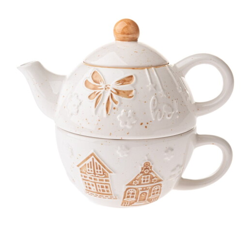 Set pentru ceai alb din ceramică cu model de Crăciun Christmas cottage – Dakls