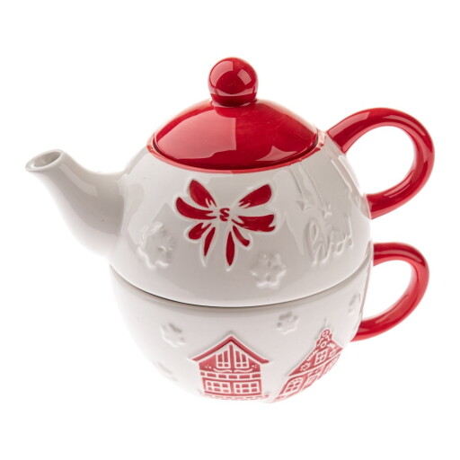 Set pentru ceai alb din ceramică cu model de Crăciun Christmas cottage – Dakls