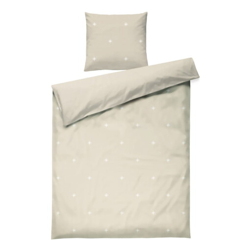 Lenjerie de pat bej din bumbac percal pentru pat de o persoană 140x200 cm Christmas Fable – JUNA