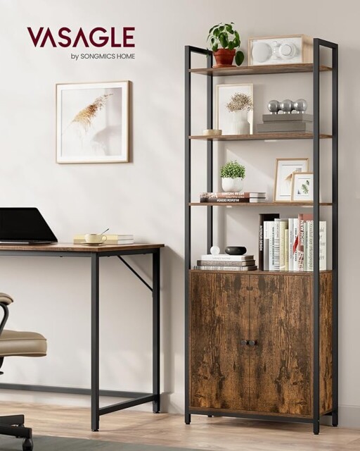 Corp biblioteca cu 6 rafturi, Vasagle, 60x24x159.5 cm, PAL/otel, maro rustic