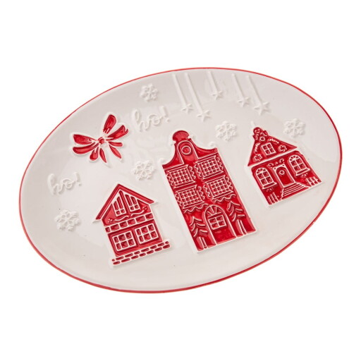 Farfurie albă pentru servire din ceramică cu model de Crăciun Christmas cottage – Dakls