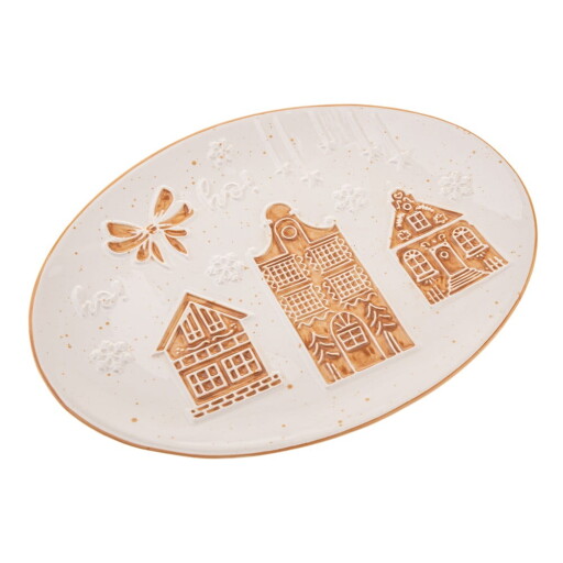 Farfurie albă pentru servire din ceramică cu model de Crăciun Christmas cottage – Dakls