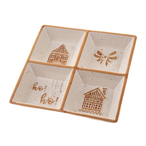 Bol mic alb pentru servire din ceramică cu model de Crăciun Christmas cottage – Dakls