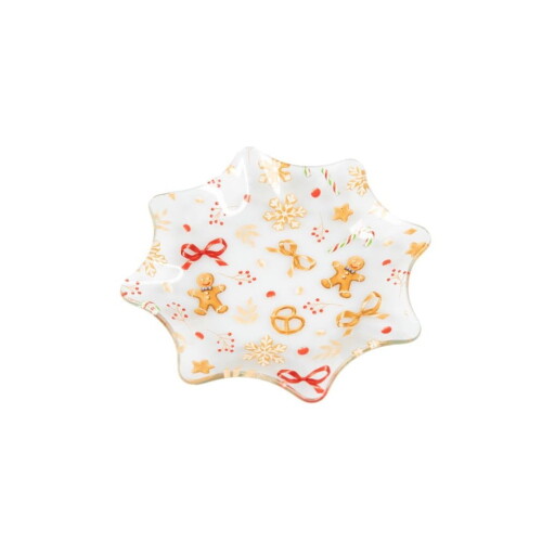 Farfurie albă pentru servire din sticlă ø 15 cm cu model de Crăciun Gingerbread – Dakls