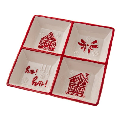 Bol mic alb pentru servire din ceramică cu model de Crăciun Christmas cottage – Dakls