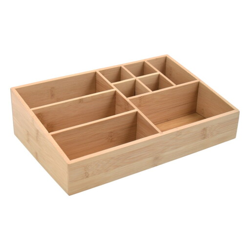 Organizator de baie în culoare naturală pentru cosmetice, din bambus Isalys – MSV
