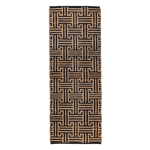 Covor tip traversă negru-în culoare naturală țesut manual din amestec de iută 80x230 cm Meander Jute – Flair Rugs