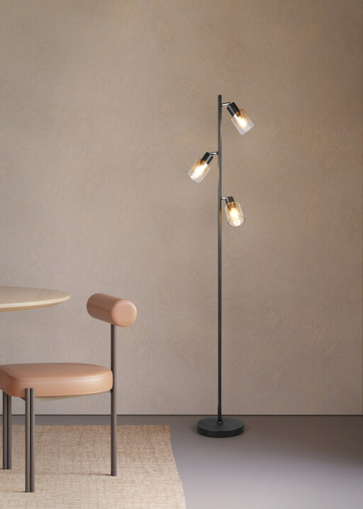 Lampadar Cadiz, RL, 23x154 cm, 10W, 3x E14, metal, negru mat/transparent