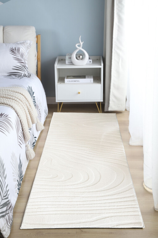 Covor 3D cu model in relief, Wave, Heinner, 80x150 cm, poliester, crem