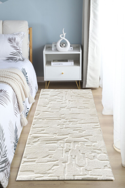 Covor 3D cu model in relief, Vista, Heinner, 80x150 cm, poliester, crem