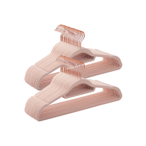 Set 50 umerase pentru haine acoperite cu catifea, Songmics, 43.5x22.5 cm, antialunecare, max 5 kg, roz