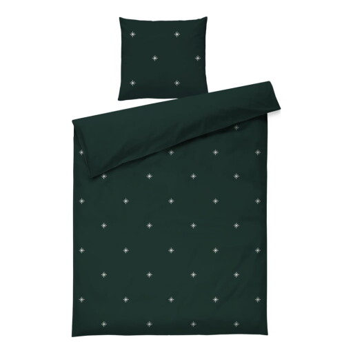 Lenjerie de pat verde-închis din bumbac percal pentru pat de o persoană 140x200 cm Christmas Fable – JUNA