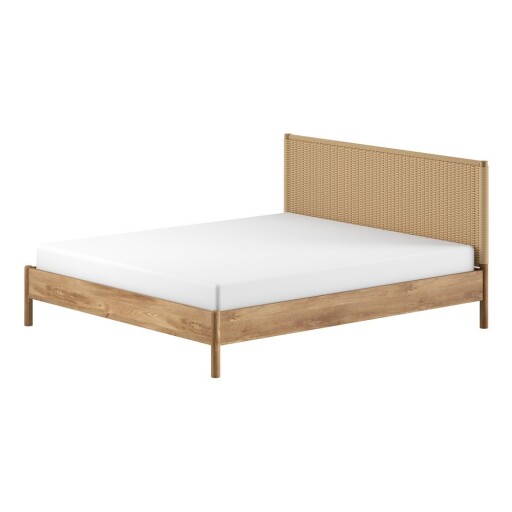 Pat matrimonial în culoare naturală din lemn de stejar fără somieră 180x200 cm Olive Rope – Vipack