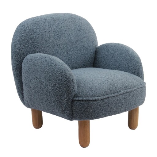 Fotoliu de copii albastru cu tapițerie din țesătură bouclé Rocky – Vipack