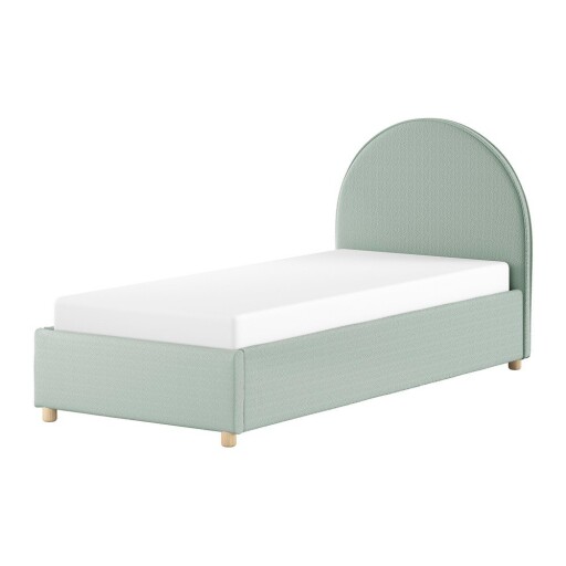 Pat verde tapițat cu spațiu de depozitare cu somieră 90x200 cm Moon – Vipack