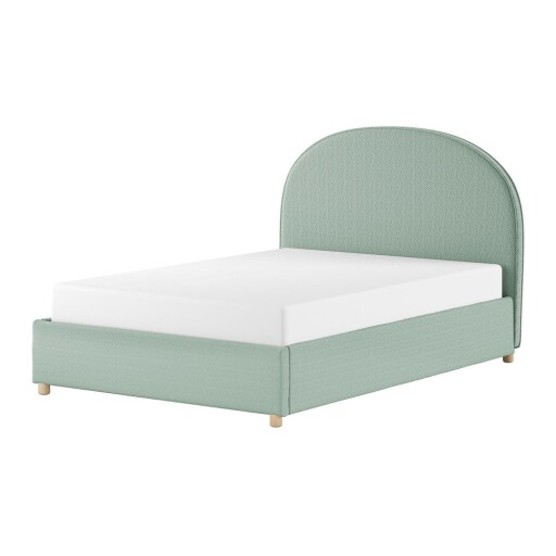 Pat matrimonial verde tapițat cu spațiu de depozitare cu somieră 140x200 cm Moon – Vipack