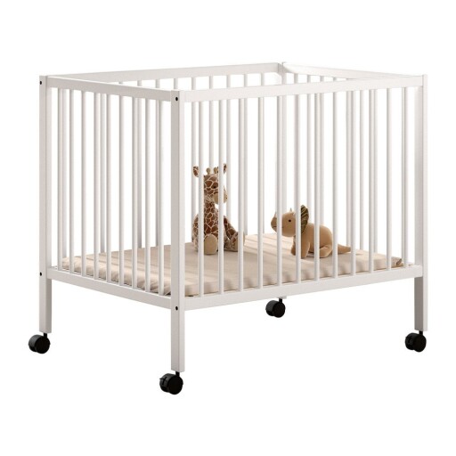 Țarc pentru copii alb din lemn de fag cu înălțime reglabilă, cu roți 95x75 cm Dino – Vipack