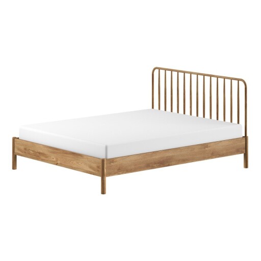 Pat matrimonial în culoare naturală din lemn de stejar fără somieră 160x200 cm Olive Spindle – Vipack