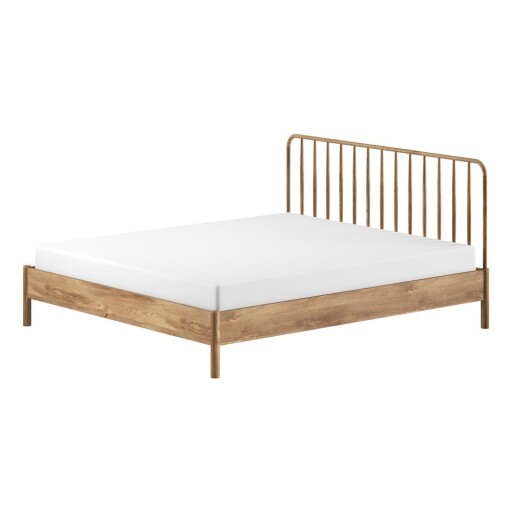 Pat matrimonial în culoare naturală din lemn de stejar fără somieră 180x200 cm Olive Spindle – Vipack