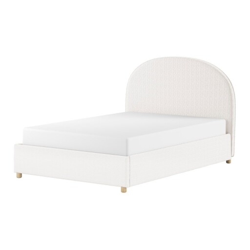 Pat matrimonial alb tapițat cu spațiu de depozitare cu somieră 140x200 cm Moon – Vipack