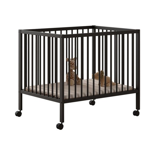 Țarc pentru copii gri antracit din lemn de fag cu înălțime reglabilă, cu roți 95x75 cm Dino – Vipack