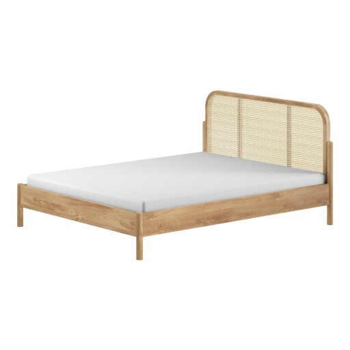 Pat matrimonial în culoare naturală din lemn de stejar fără somieră 160x200 cm Olive Rotan – Vipack