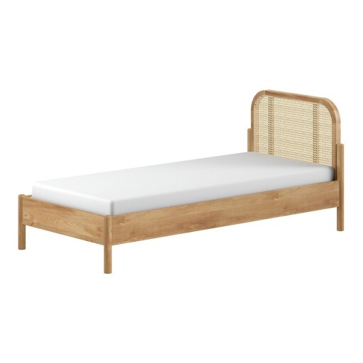 Pat în culoare naturală din lemn de stejar cu somieră 90x200 cm Olive Rotan – Vipack