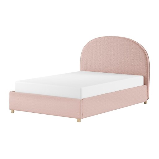 Pat matrimonial roz tapițat cu spațiu de depozitare cu somieră 140x200 cm Moon – Vipack