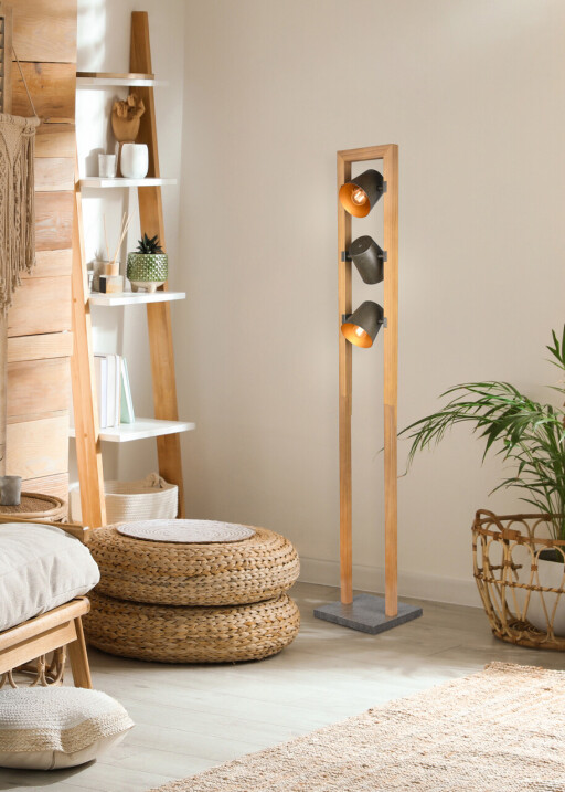 Lampadar Bell, TRIO, 25x25x150 cm, 25W, 3x E14, metal, gri/natur