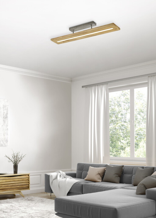 Plafoniera Brad, TRIO, 100x20x16.7 cm, 27W, 1x SMD LED, lemn, natur/gri