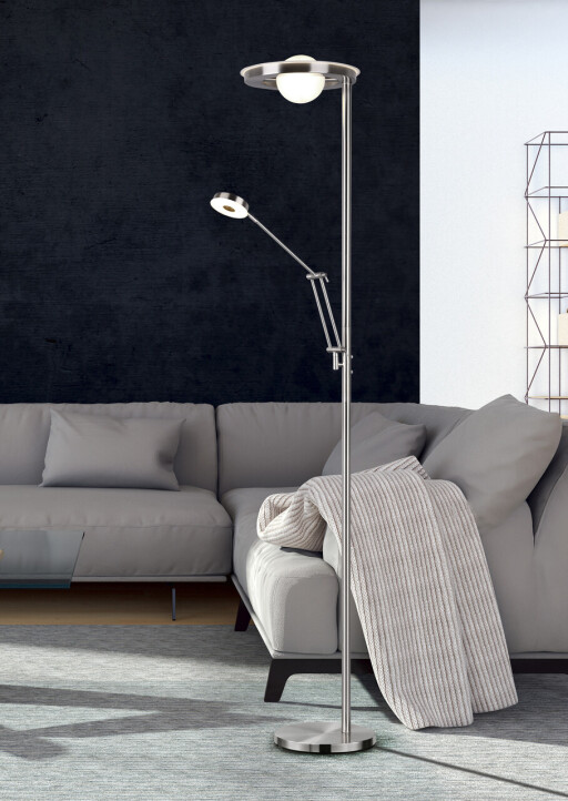 Lampadar Barrie, TRIO, 30x181 cm, 32W/6W, 2x SMD LED, metal, argintiu