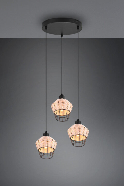 Lustra Borka, RL, 41x150 cm, 40W, 3x E27, ratan, natur/negru