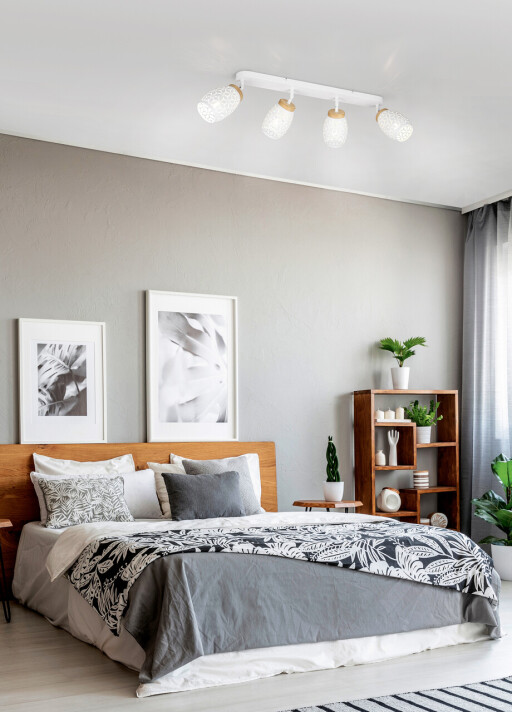 Plafoniera Bidar, RL, 74x12x27 cm, 10W, 4x E14, metal, alb mat/natur