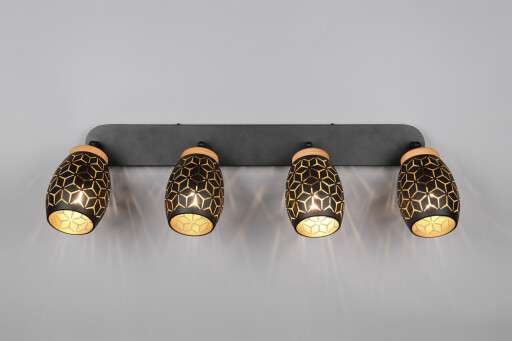 Plafoniera Bidar, RL, 74x12x27 cm, 10W, 4x E14, metal, negru/natur