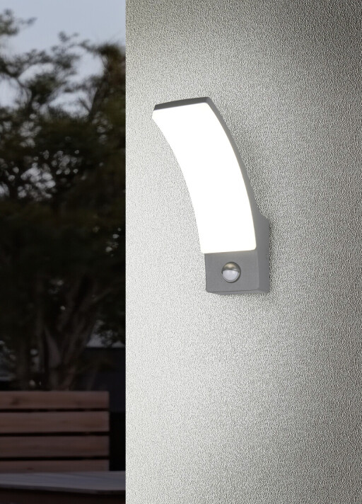 Aplica de perete pentru exterior cu senzor Beja, RL, 8x18.5x22.5 cm, 12.5W, 1x SMD LED, aluminiu, antracit