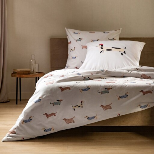 Lenjerie de pat pentru o persoana Teckel, Homla, 2 piese, 140x200 cm, bumbac, multicolor