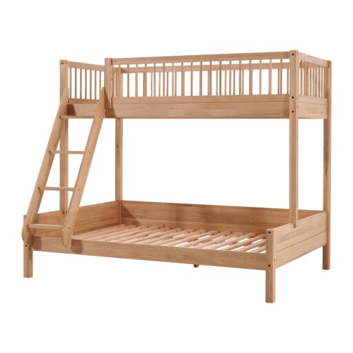 Pat pentru copii în culoare naturală supraetajat din lemn de stejar cu somieră 140x200/90x200 cm Forrest – Vipack