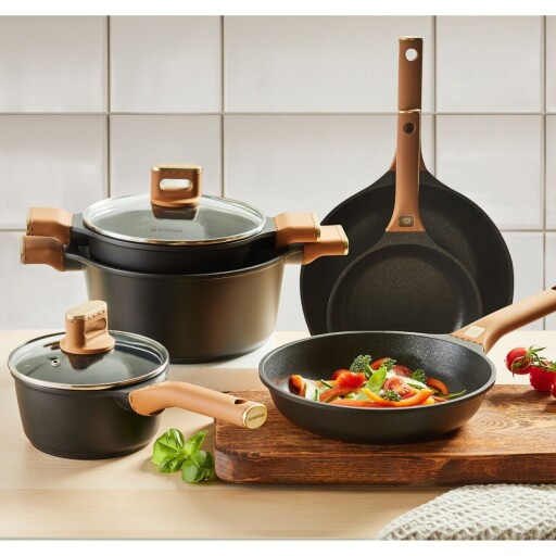 Oala cu capac Camel, Ambition, 20 cm, 2.4 L, aluminiu, negru/maro