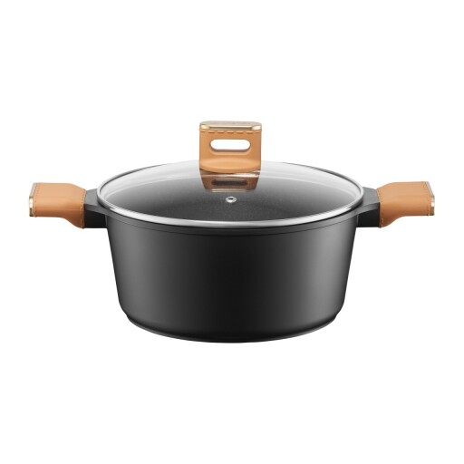 Oala cu capac Camel, Ambition, 24 cm, 4.2 L, aluminiu, negru/maro