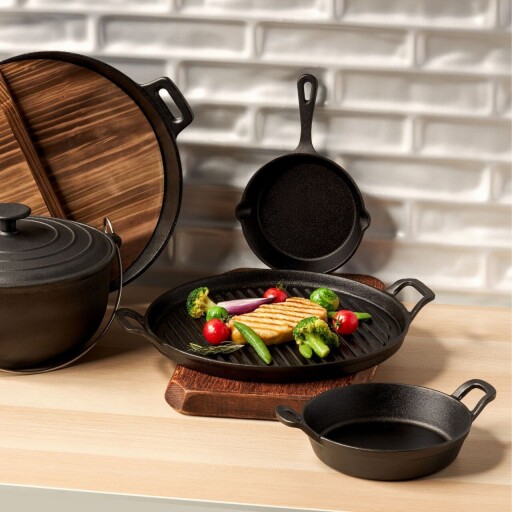 Tigaie grill Iron, Ambition, 30 cm, fonta, antracit