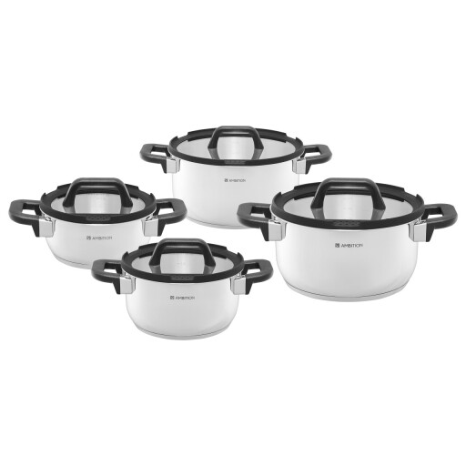 Set oale 8 piese Espero, Ambition, 16 cm/18 cm/20 cm/24 cm, otel/sticla, argintiu