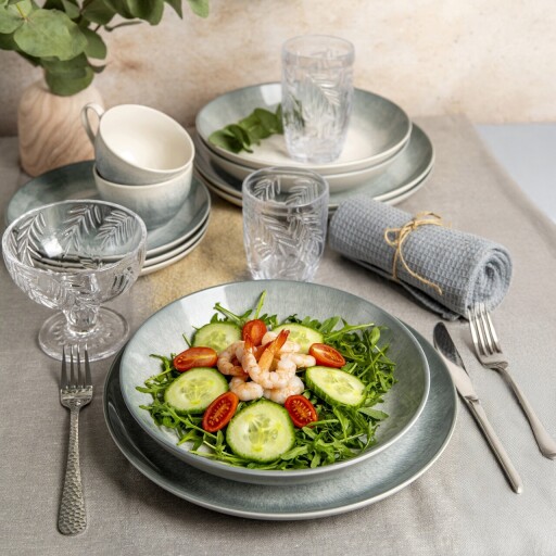 Serviciu de masa 18 piese, Aqua, Ambition, ceramica, albastru