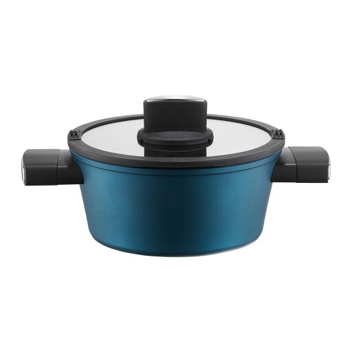 Oala cu capac Azzurro, Ambition, 28 cm, 6 L, aluminiu, albastru/negru