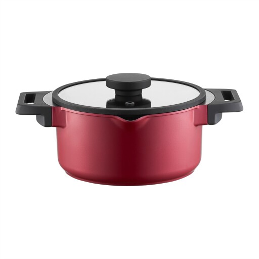 Oala cu capac Noel, Ambition, 20 cm, 2.6 L, aluminiu, visiniu/negru