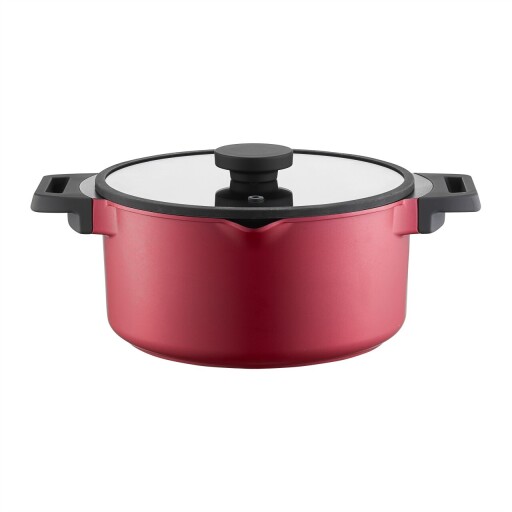 Oala cu capac Noel, Ambition, 24 cm, 4.7 L, aluminiu, visiniu/negru