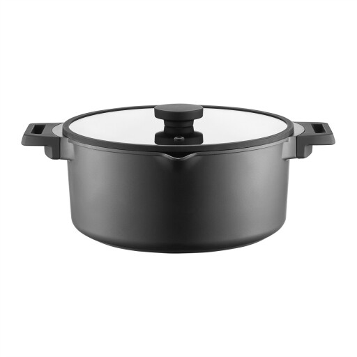 Oala cu capac Noel, Ambition, 28 cm, 6.8 L, aluminiu, visiniu/negru