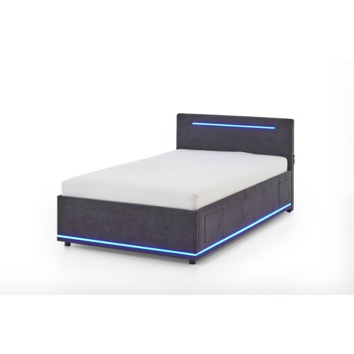 Pat pentru copii gri închis tapițat cu spațiu de depozitare cu somieră 140x200 cm Circle – Meise Möbel