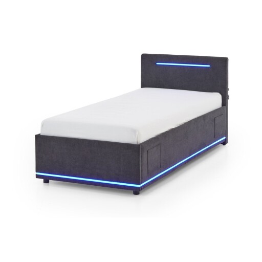 Pat pentru copii gri închis tapițat cu spațiu de depozitare cu somieră 90x200 cm Circle – Meise Möbel